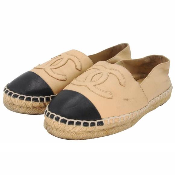 Chanel Espadrille 37 Large CC Leather Embroidered Cap Toe Flats CC-0803N-0004 - Picture 4 of 11